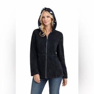 Vintage J. Percy Marvin Richards Leather Suede Black Womens Coat Cow Print XS